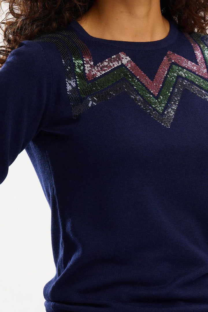 Sugarhill Brighton K0766 Navy Cece Chevron Sequin Jumper