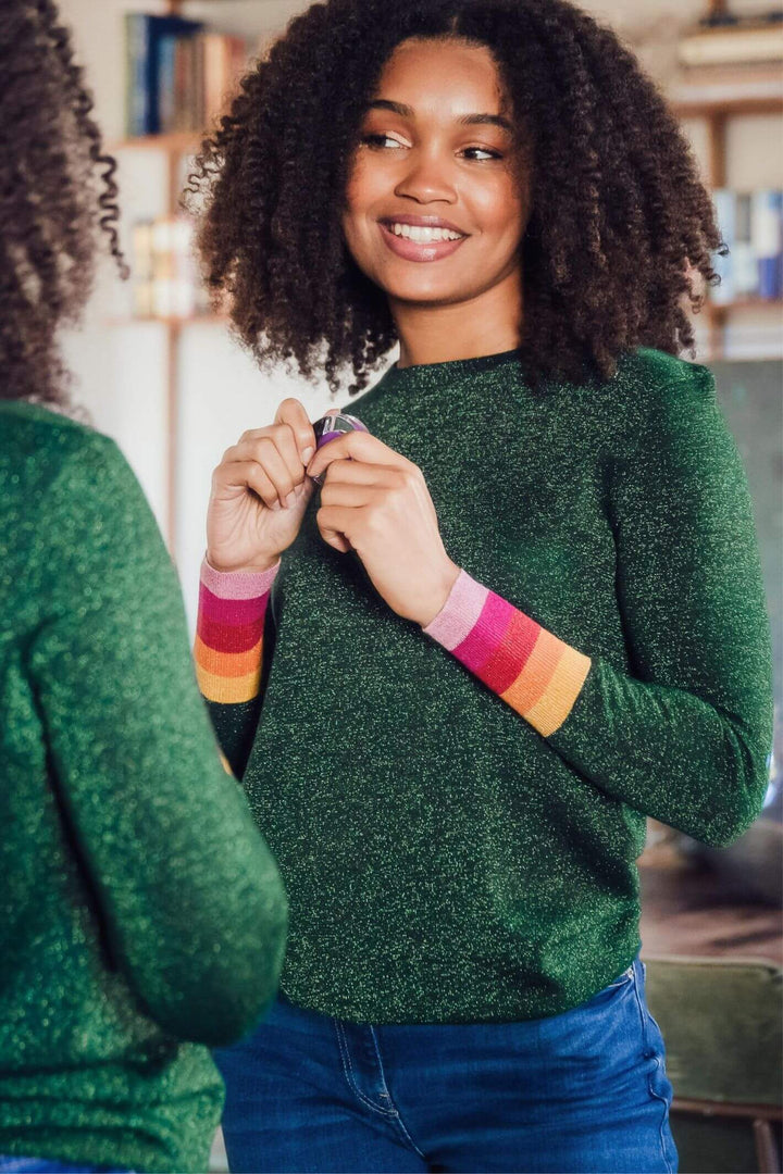 Sugarhill Brighton K0767 Astrid Green Sparkle Cuff Jumper