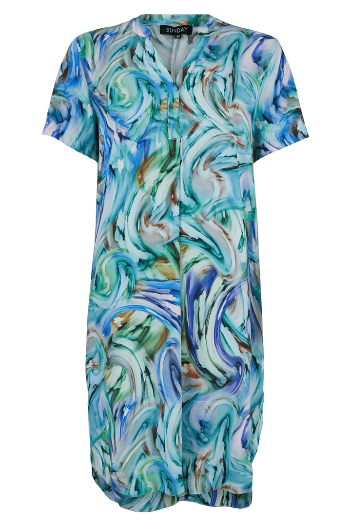 Sunday 6653 Blue Watercolour Marbled Effect Dress