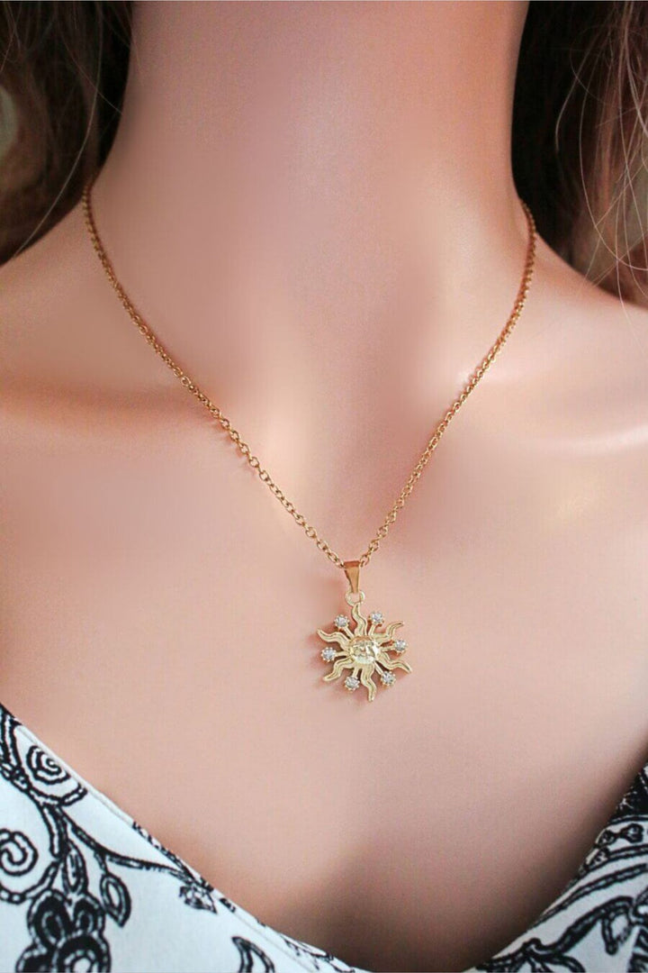 Sunlight 24K Gold Embellished Sun Pendant Necklace