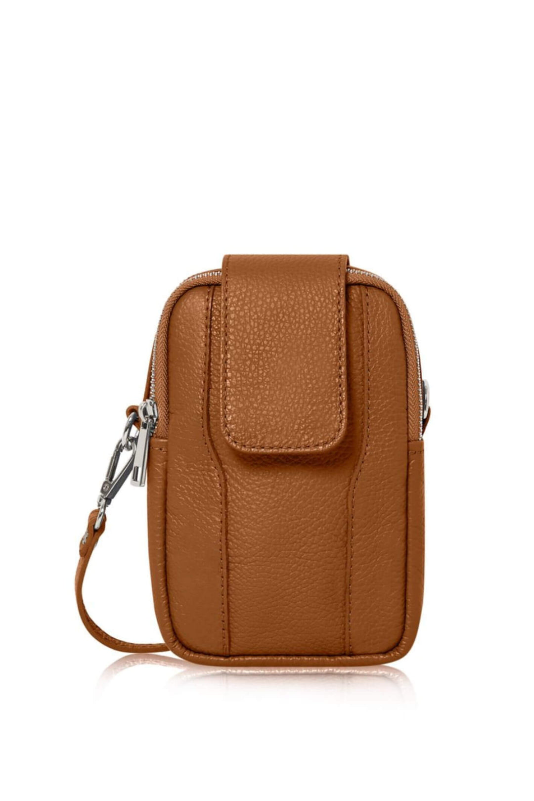 Tan Leather Twin Compartment Cross Body Phone Bag