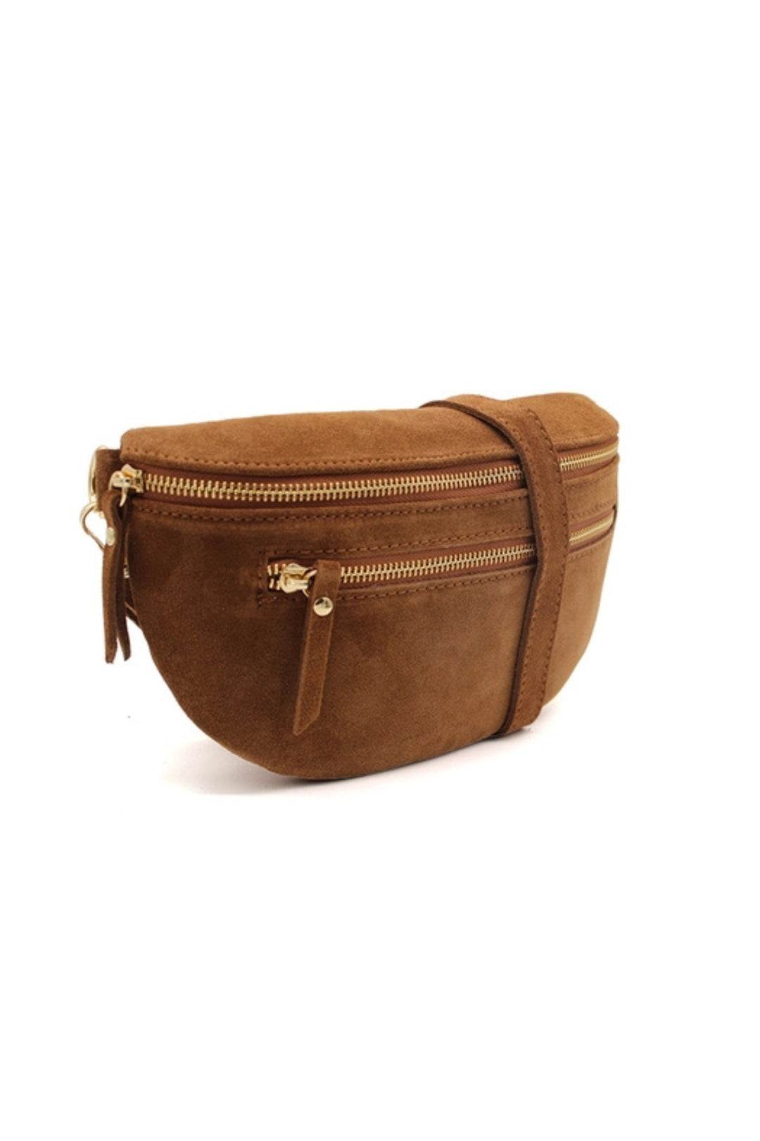 Tan Suede Half Moon Crossbody Bag