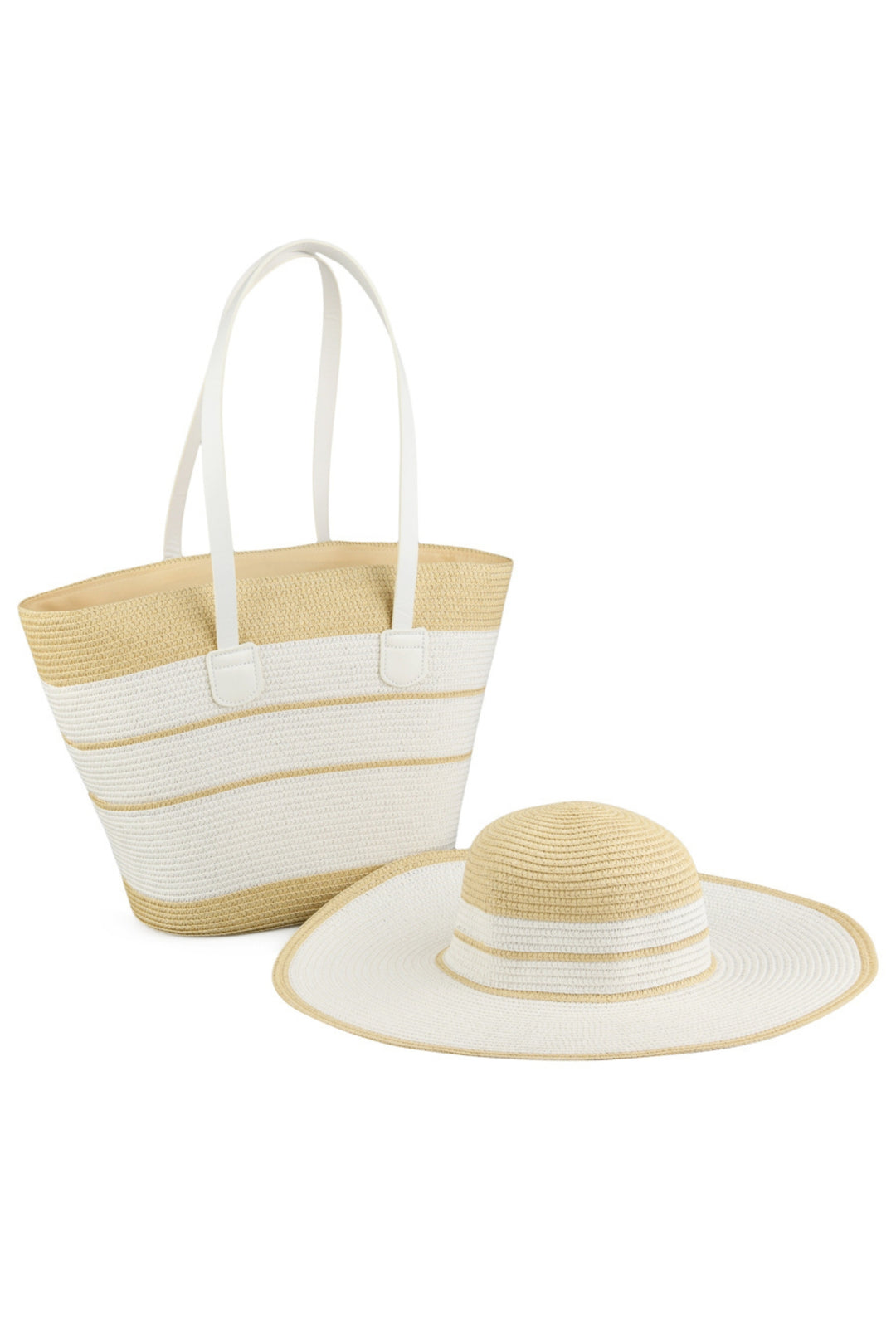 Tan &amp; White Striped Straw Sun Hat
