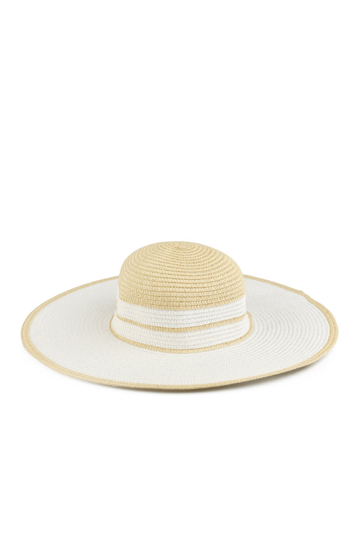 Tan &amp; White Striped Straw Sun Hat
