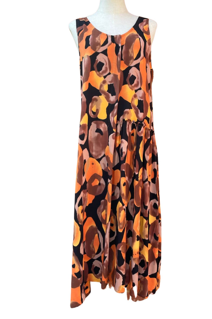 Tara Vao 8057 Janet Brown & Orange Print Dress