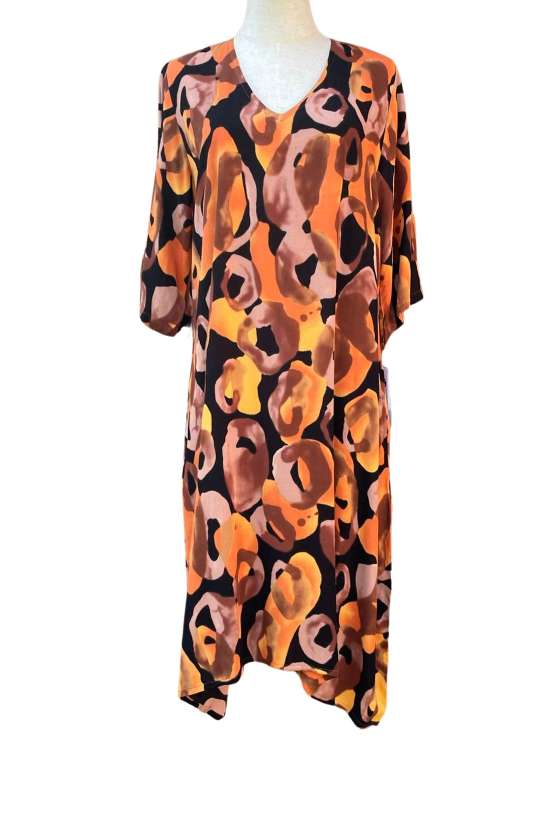 Tara Vao 8065 Janet Brown & Orange Print Dress