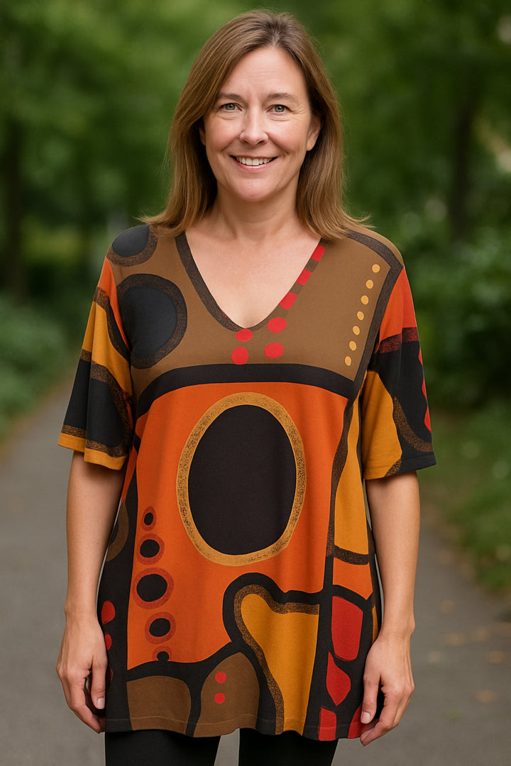 Tara Vao Livia Earth Tone Print Tunic 8065