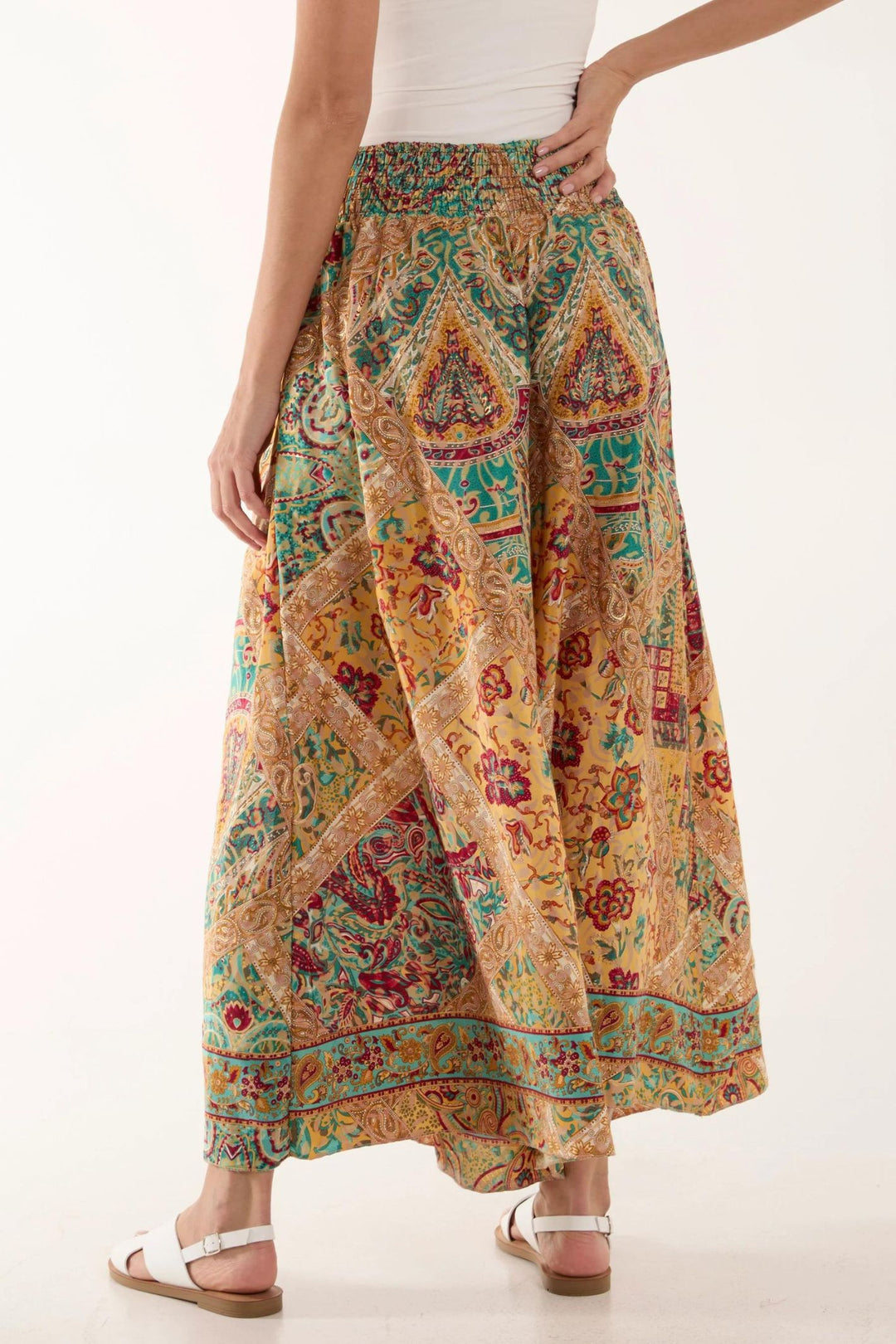 Taupe Mosaic Art Print Wide Leg Pull-On Trousers