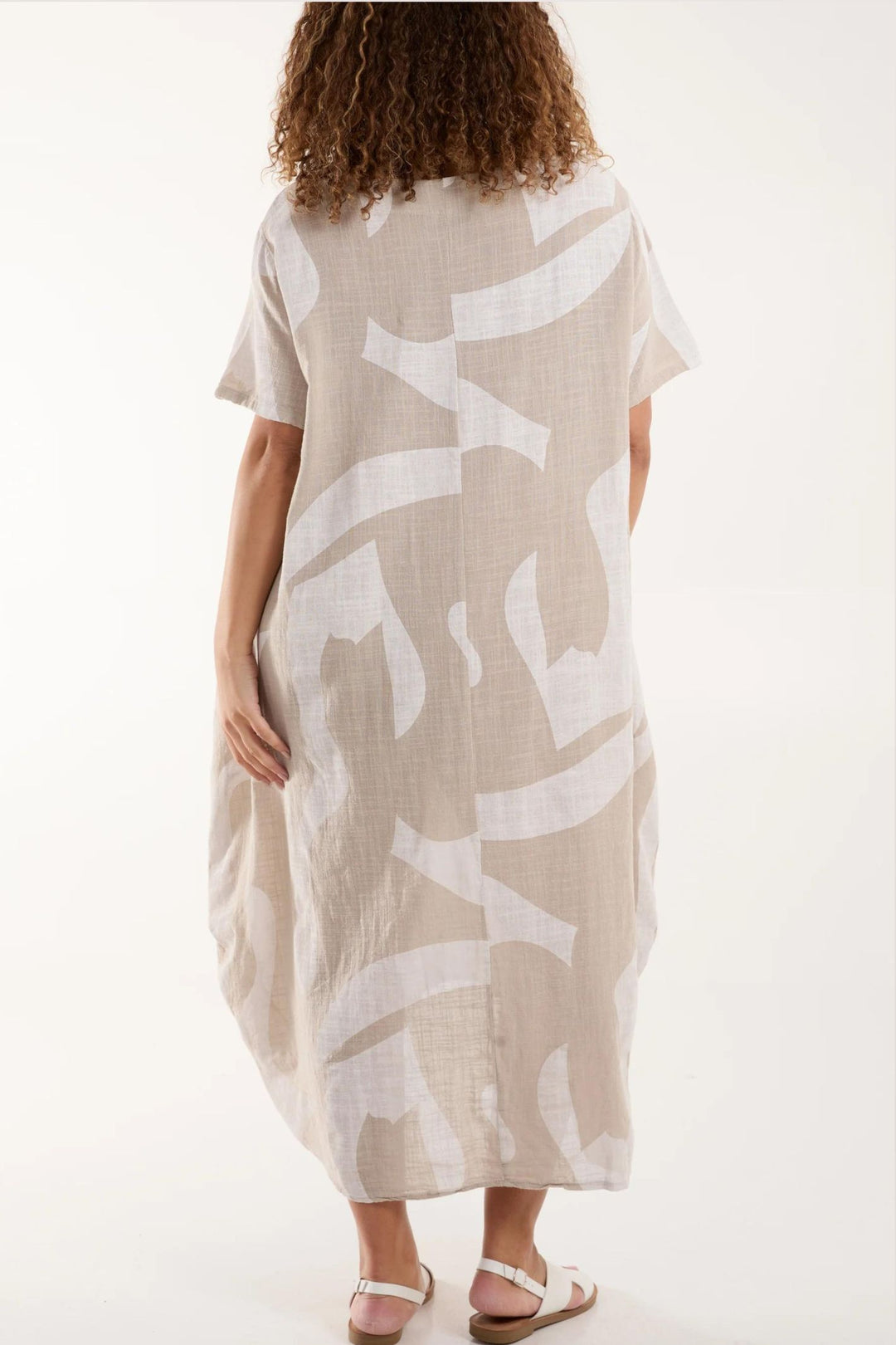 Taupe Swirl Print Lightweight Cocoon Midi Dress