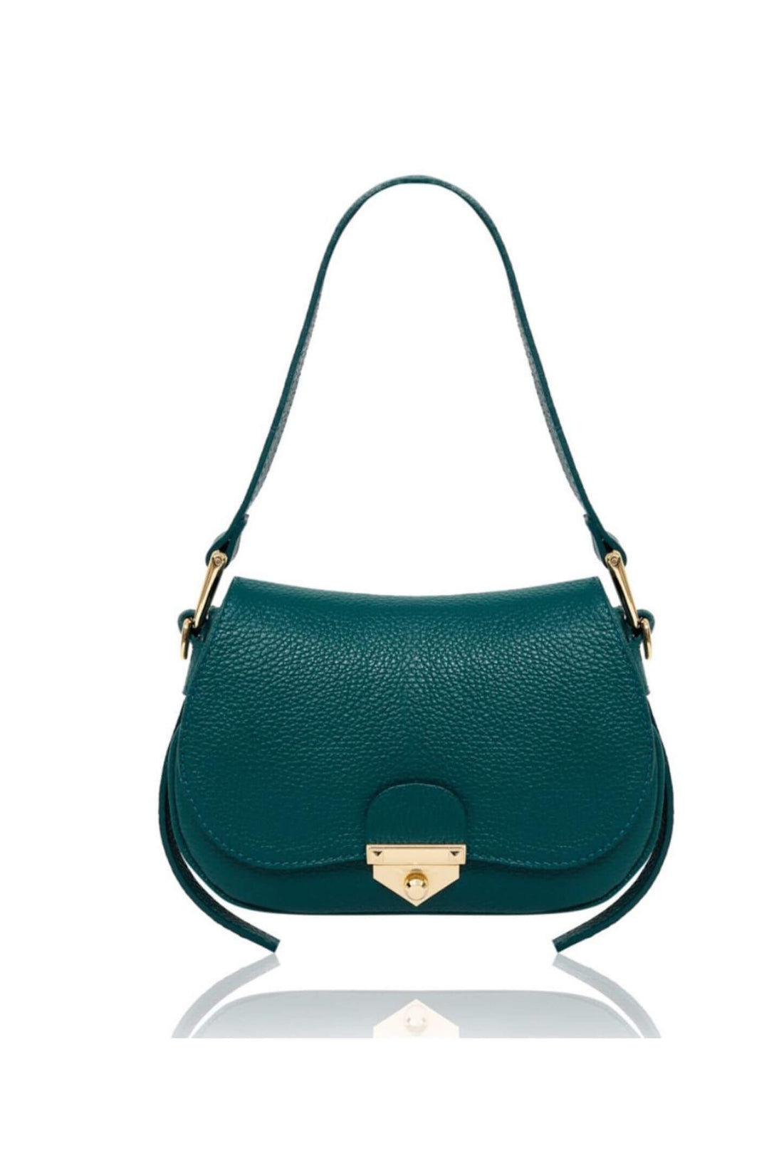 Teal Leather Shoulder Baguette Handbag
