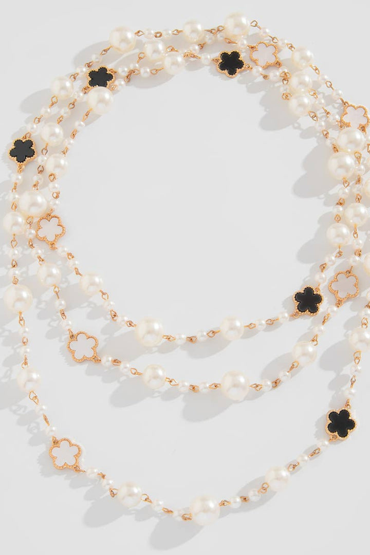 Timeless Pearl and Flower Layered Necklace in Ivory