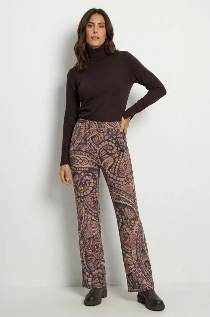 Tinta Anelia Chocolate Paisley Print Velvet Trousers