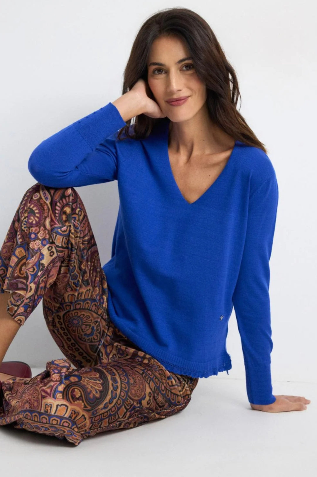 Tinta Anelia Chocolate Paisley Print Velvet Trousers