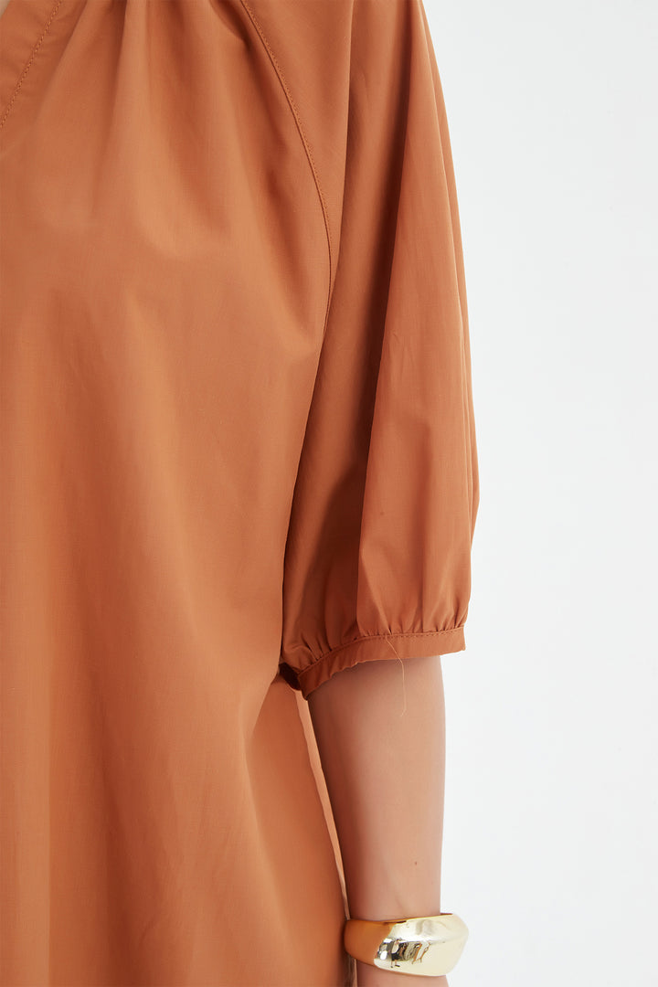 Tirelli 25A3731 Russet Brown Gathered Notch Neck Top