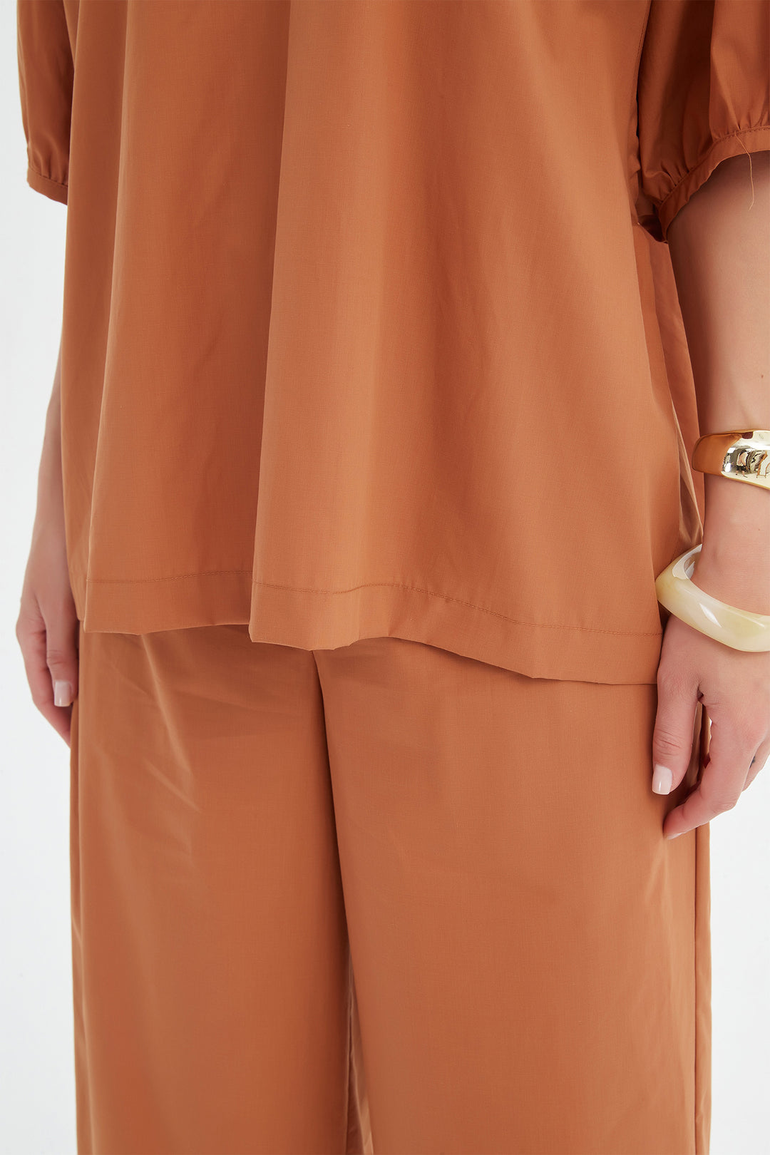 Tirelli 25A3731 Russet Brown Gathered Notch Neck Top