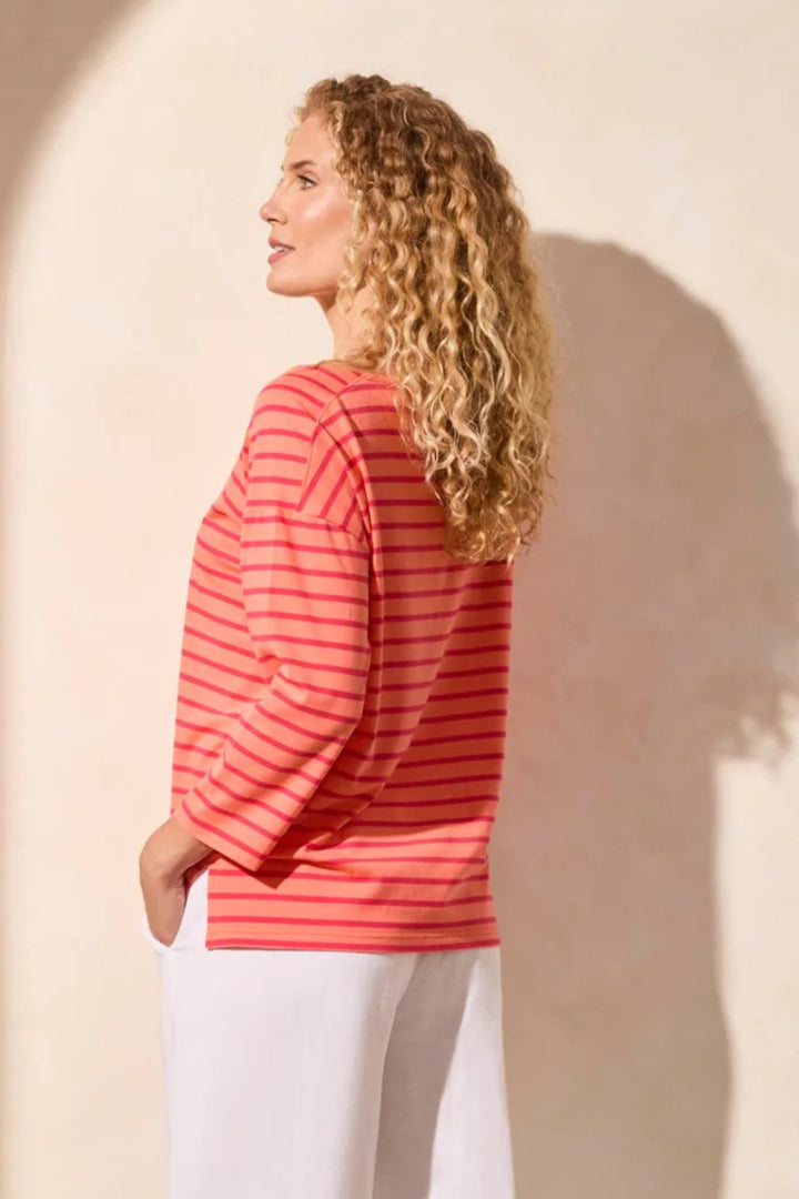 Tribal Fashion Top Striped Coral & Raspberry 2088O-3547