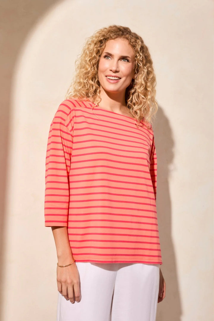 Tribal Fashion Top Striped Coral & Raspberry 2088O-3547