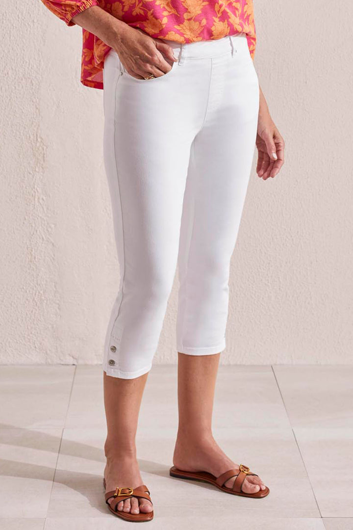 Tribal 17210 White Pull On Super Stretch Denim Crop Trousers - Experience Boutique