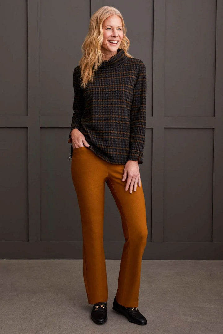 Tribal 1453O-3787 Walnut Hounds-Tooth Polo Neck Top