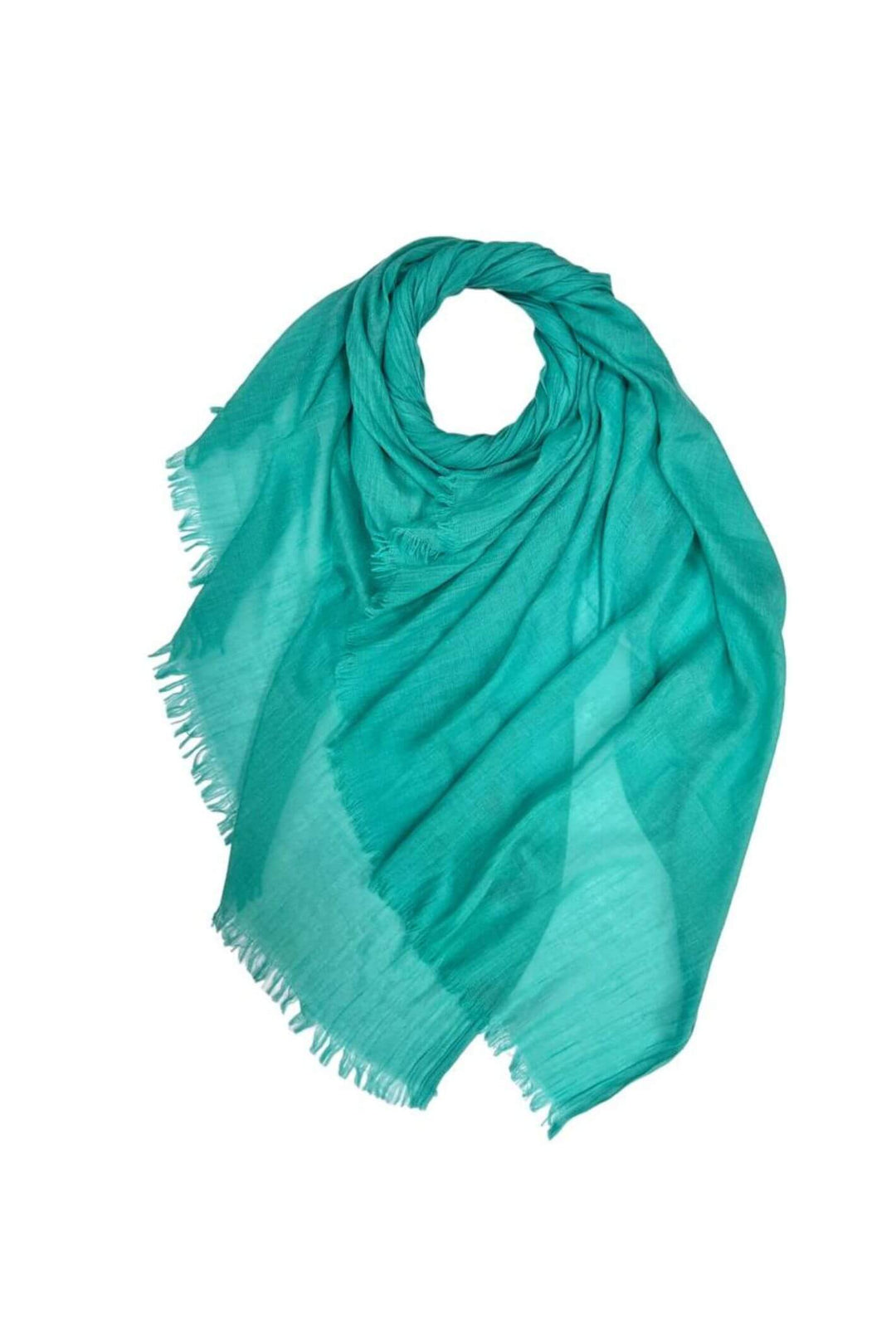 Turquoise Cotton Woven Scarf With Fringed Edge