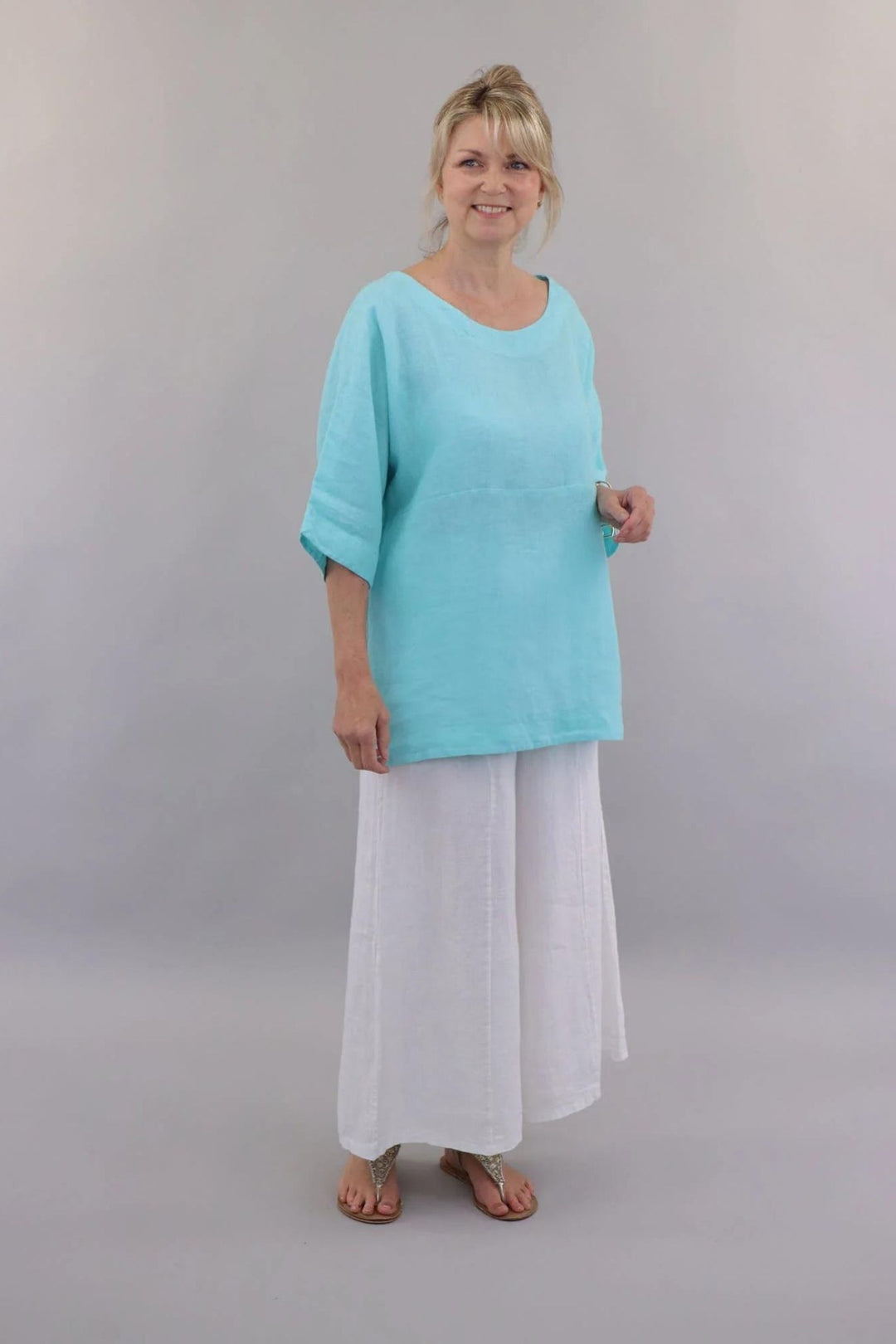 Turquoise Dolman Sleeve Linen Tunic