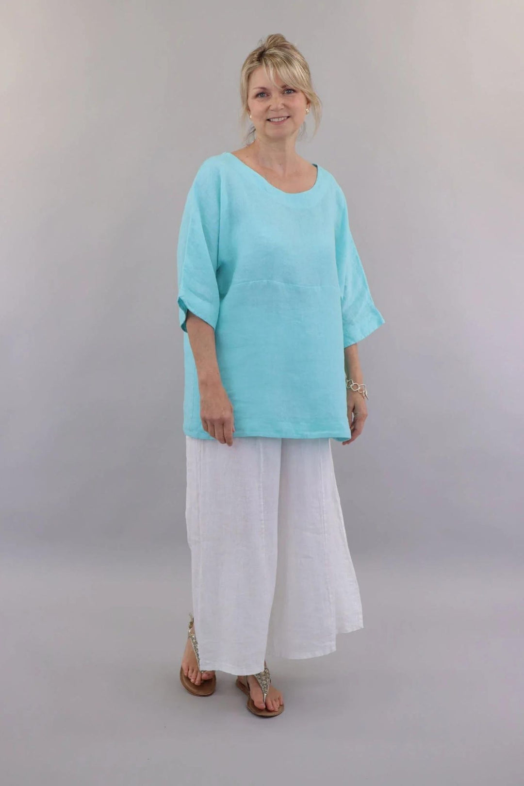 Turquoise Dolman Sleeve Linen Tunic
