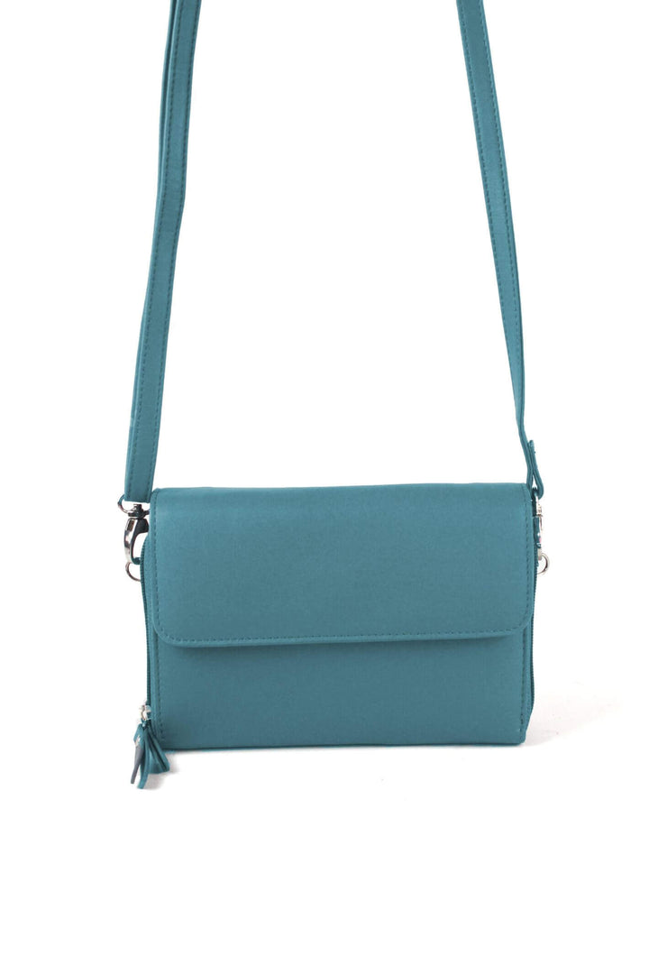 Turquoise Leather Crossbody Clutch Handbag