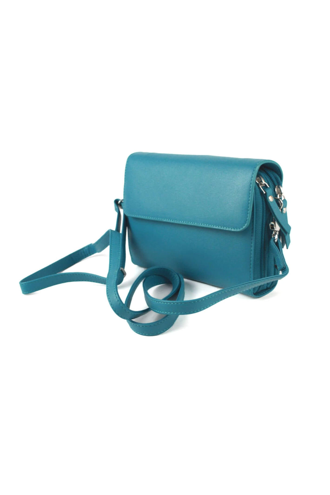 Turquoise Leather Crossbody Clutch Handbag