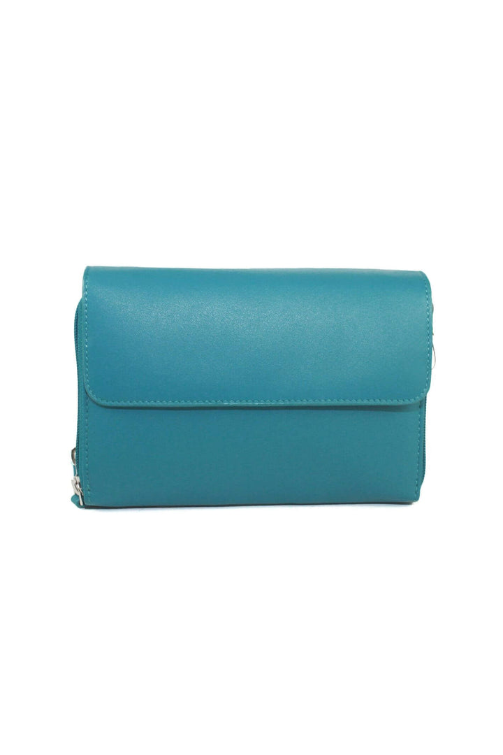 Turquoise Leather Crossbody Clutch Handbag