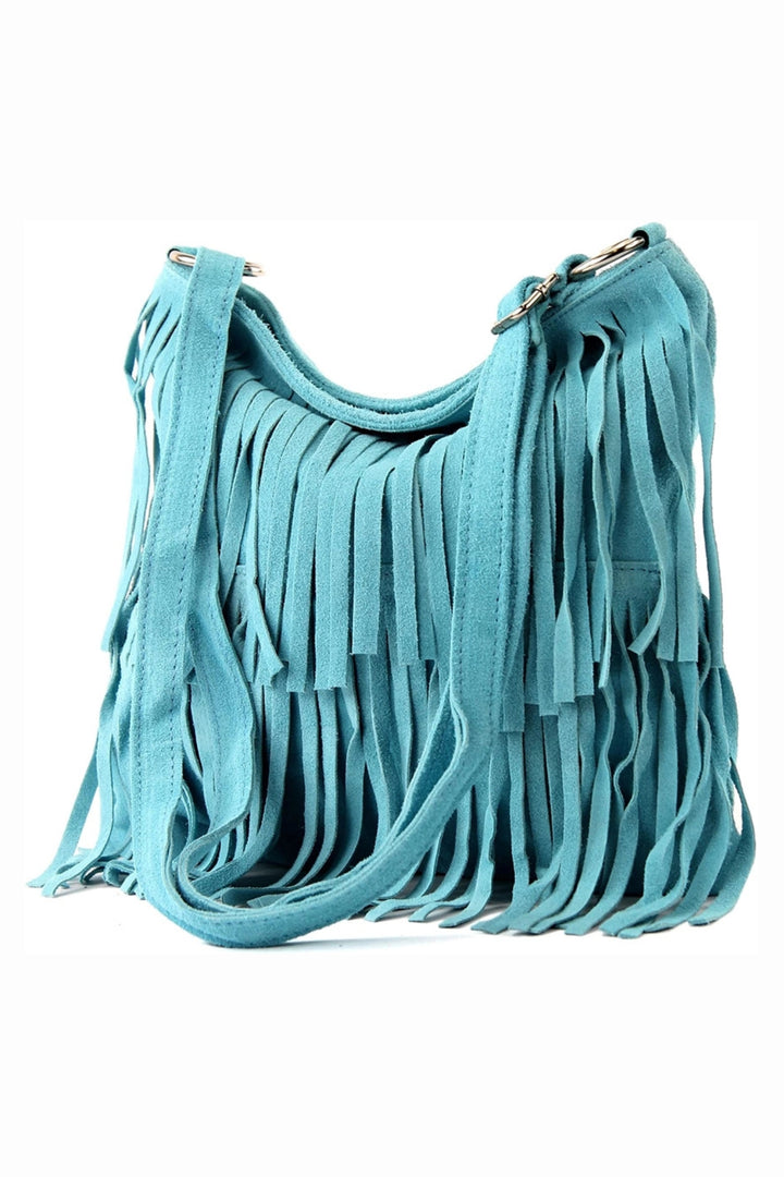 Turquoise Suede Tassel Shoulder Bag