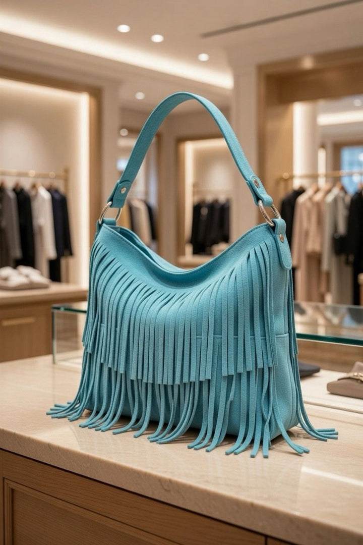 Turquoise Suede Tassel Shoulder Bag