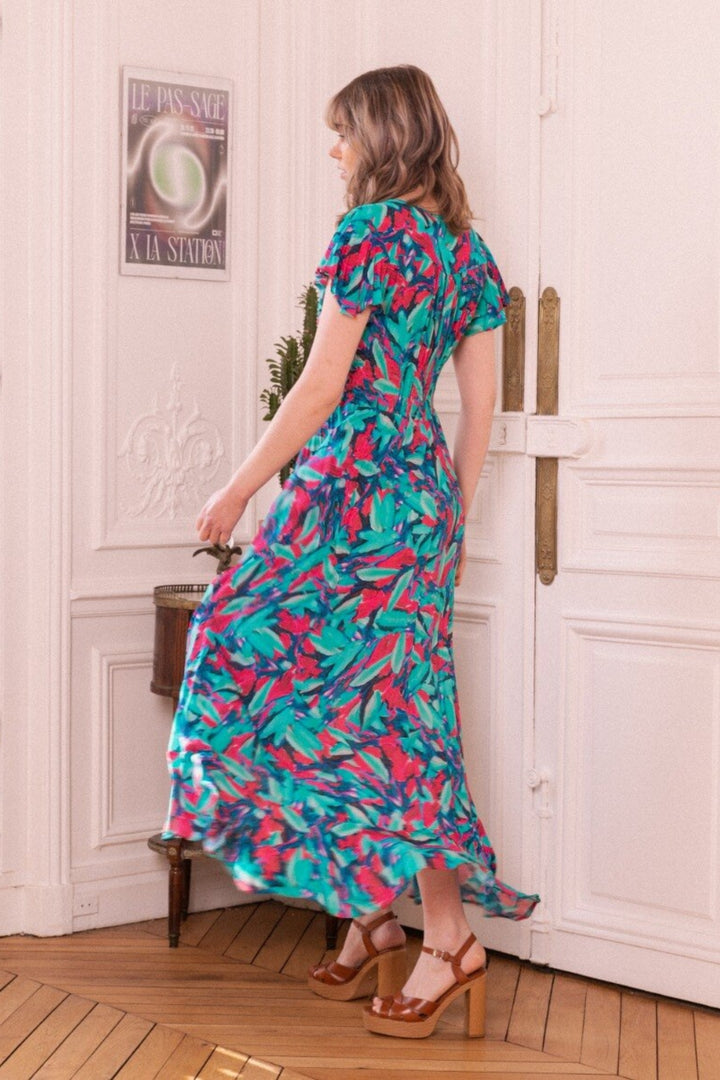 Turquoise & Pink Hi-Low Hem Dress