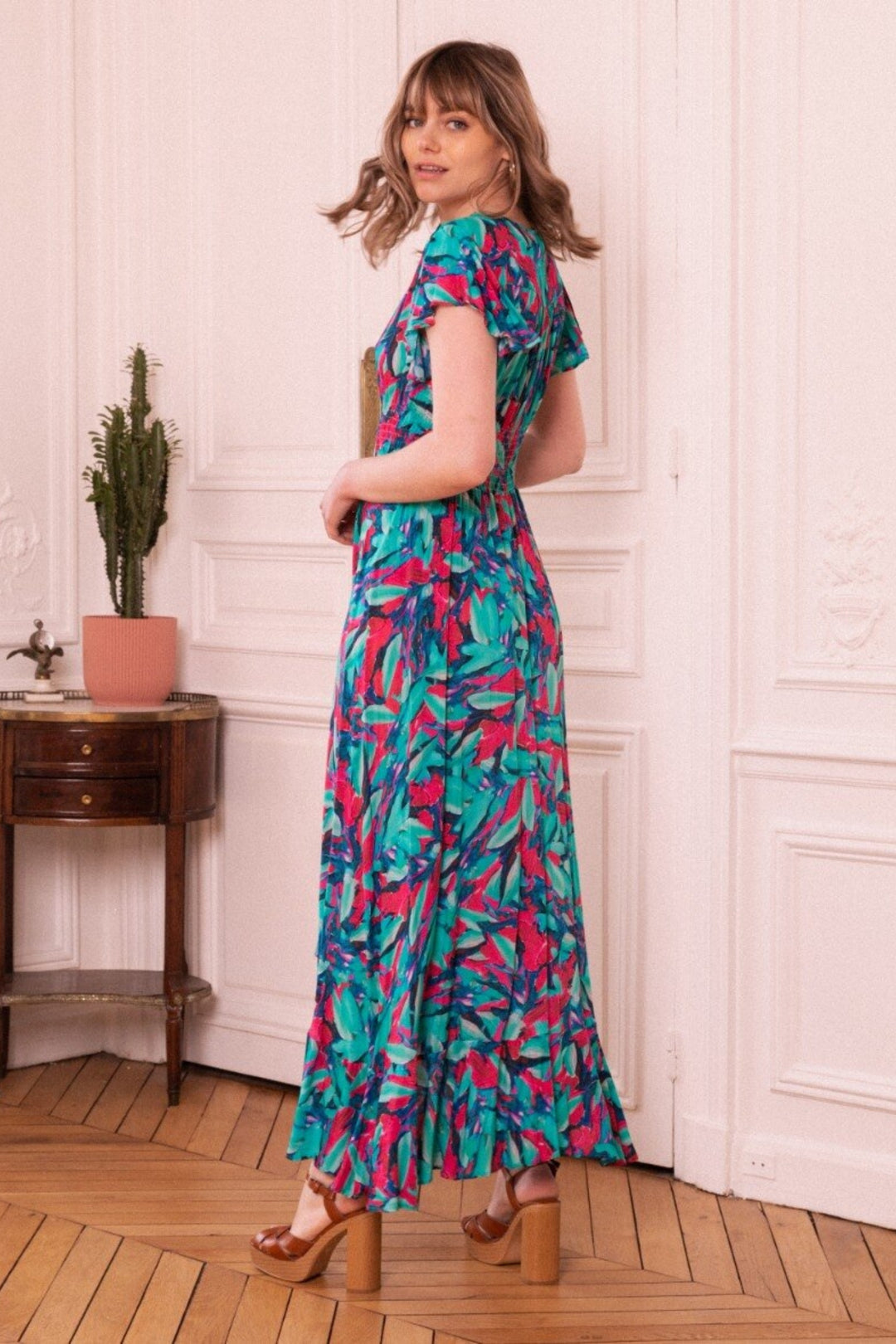 Turquoise & Pink Hi-Low Hem Dress