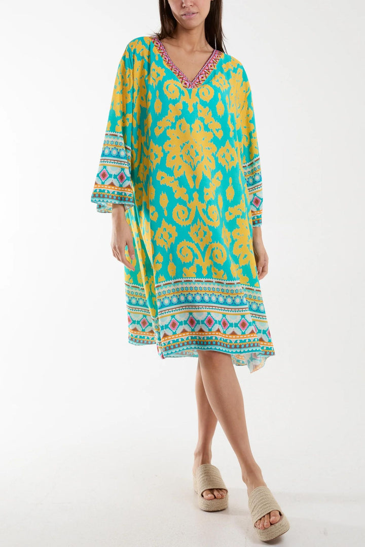 Turquoise & Sunshine Yellow A-line Tunic Cover Up