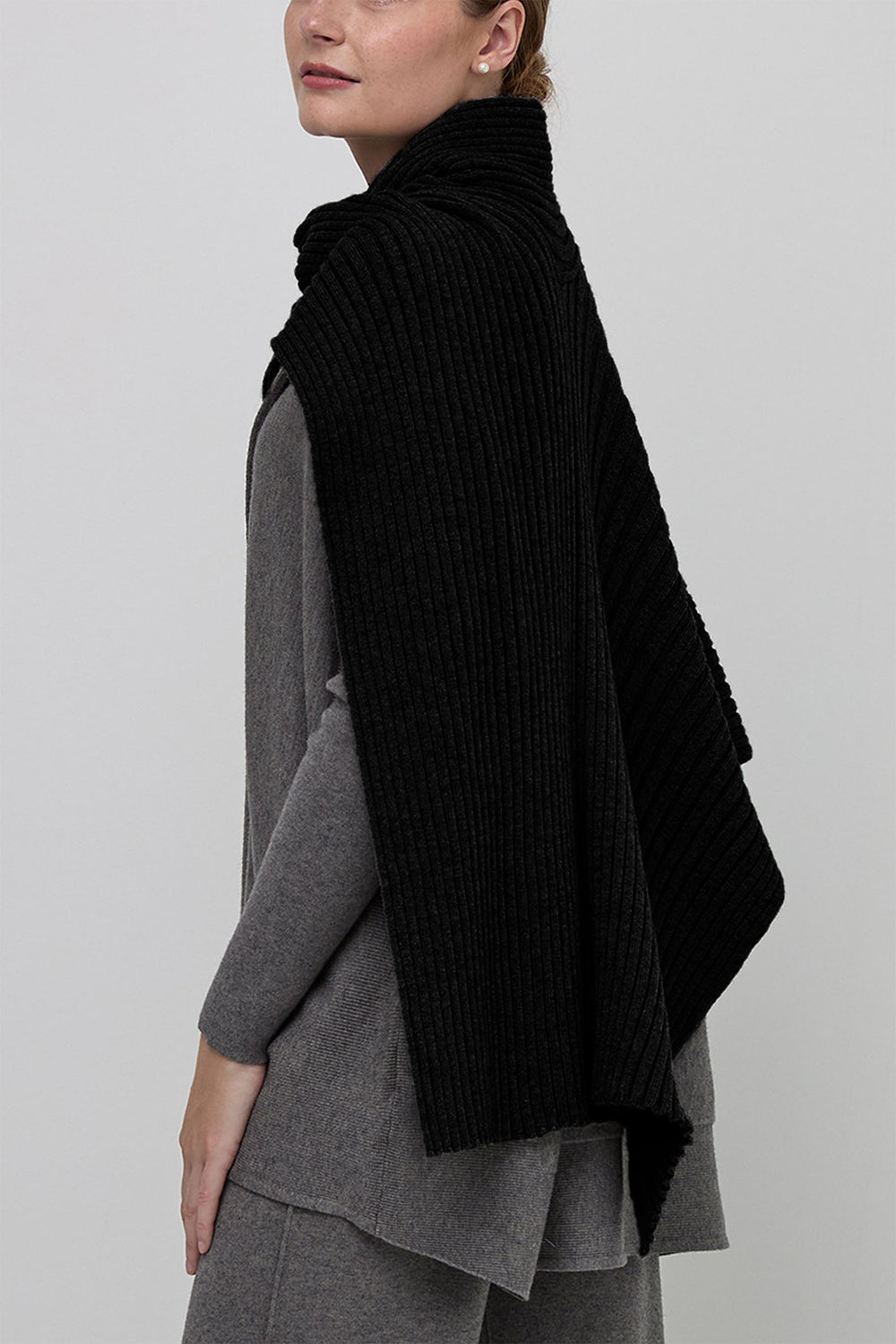 Uchuu CF24-502 Black Wrap Over Knitted Shawl Jumper - Experience Boutique