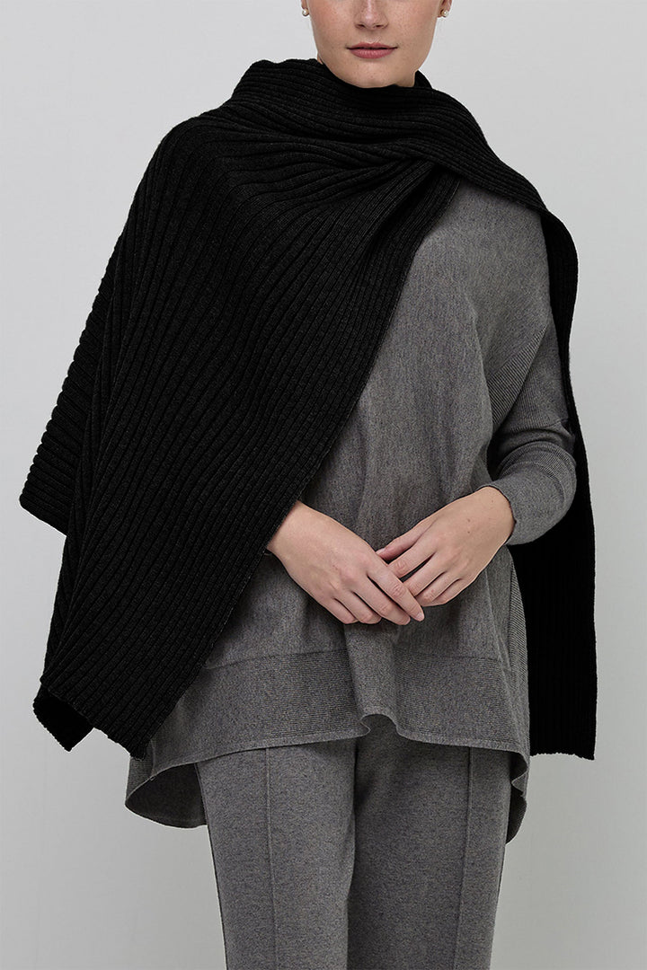Uchuu CF24-502 Black Wrap Over Knitted Shawl Jumper - Experience Boutique