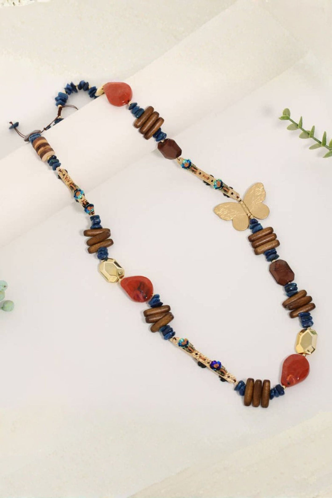 Unique Multi Butterfly Antiqued Charm Long Necklace