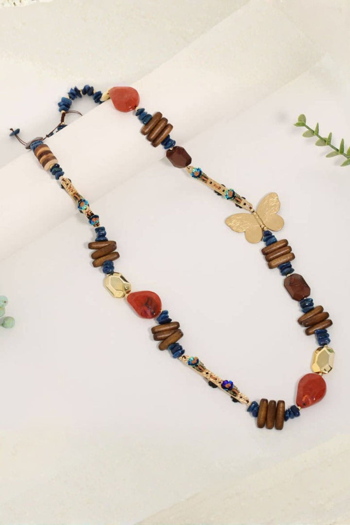 Unique Multi Butterfly Antiqued Charm Long Necklace