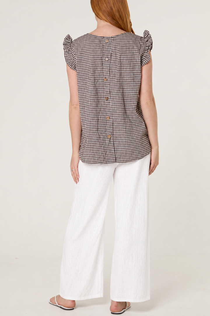 Chocolate Gingham Button Back Top