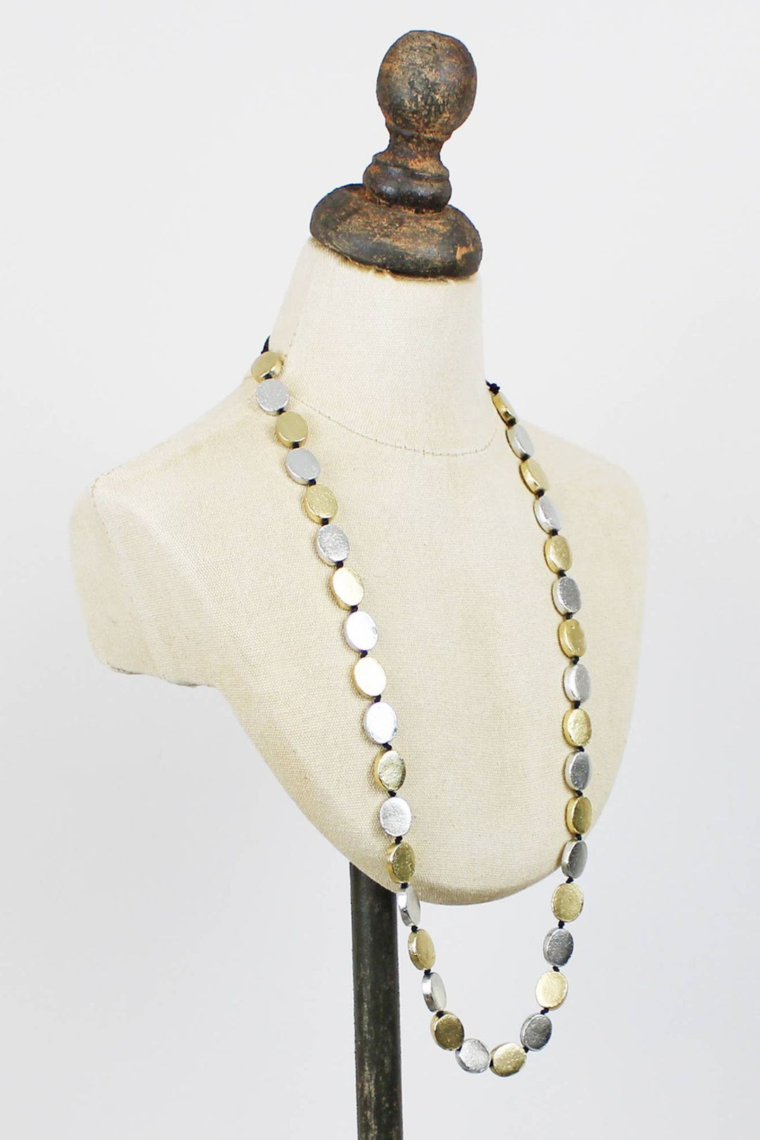 Gold &amp; Silver Tone Antiqued Disc Necklace