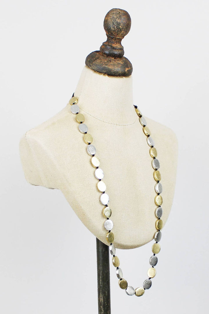 Gold &amp; Silver Tone Antiqued Disc Necklace