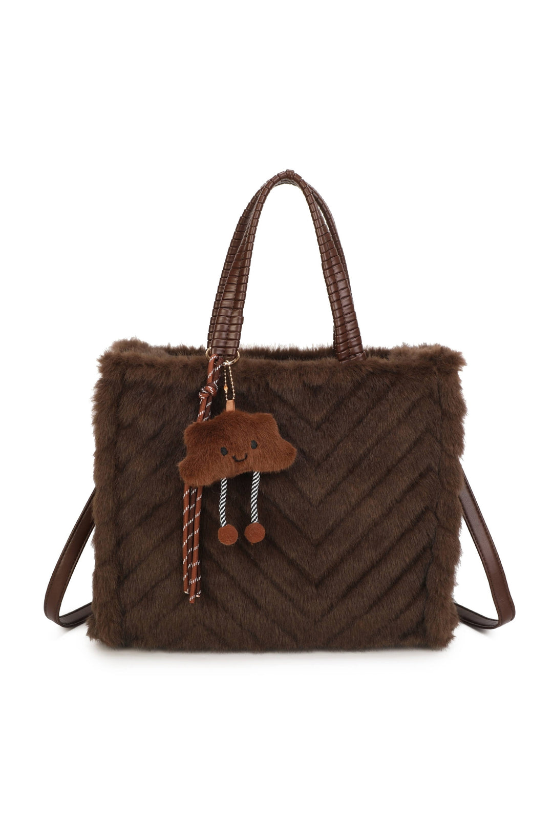 Coffee Chevron Faux Fur Tote Bag