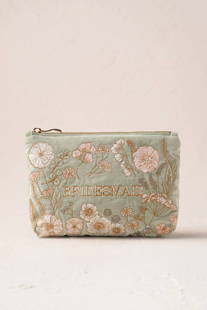 Elizabeth Scarlett Sage Pressed Flowers Bridesmaid Mini Pouch