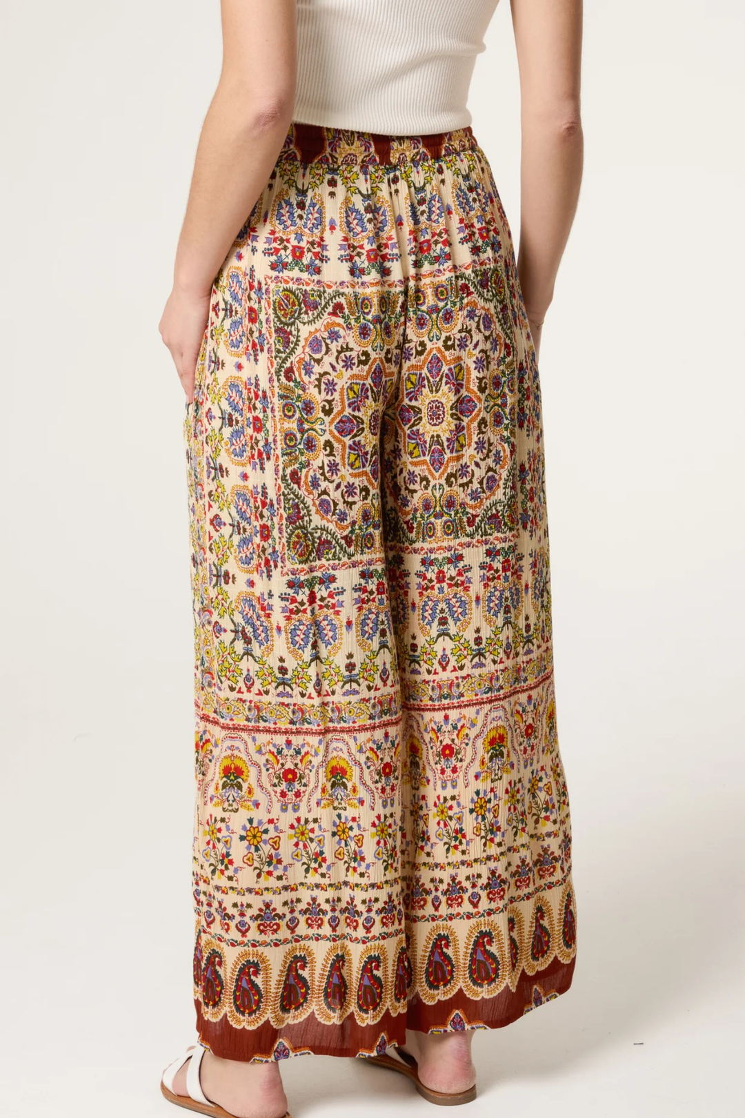 Bohemian Border Print Wide Leg Trousers