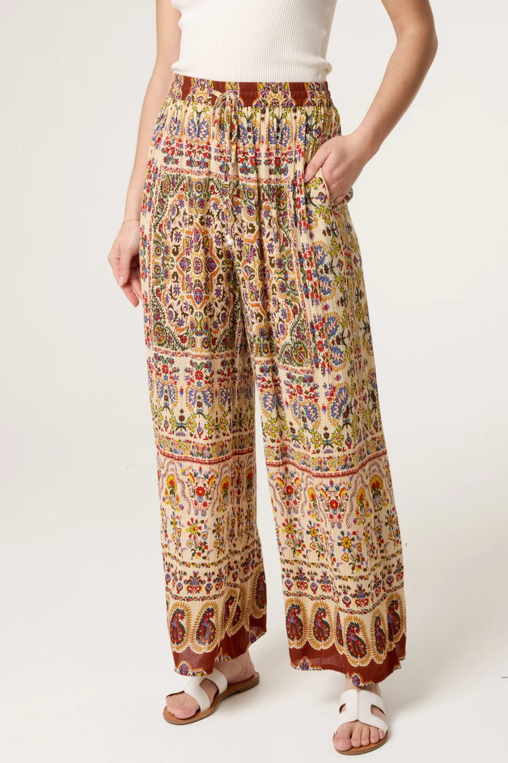 Bohemian Border Print Wide Leg Trousers