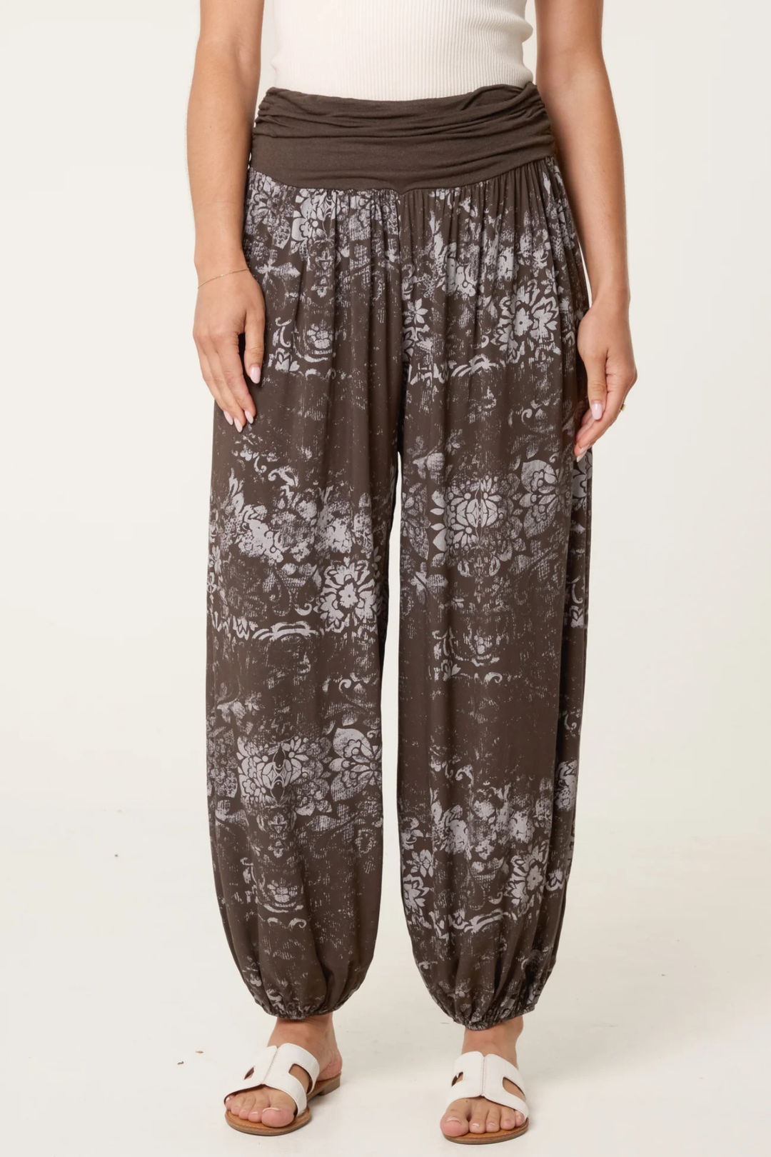 Chocolate Vintage Floral Print Harem Trousers