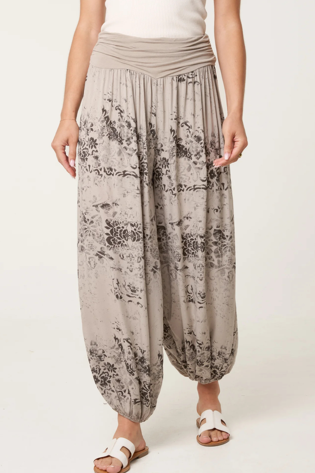 Mocha Vintage Floral Print Harem Trousers