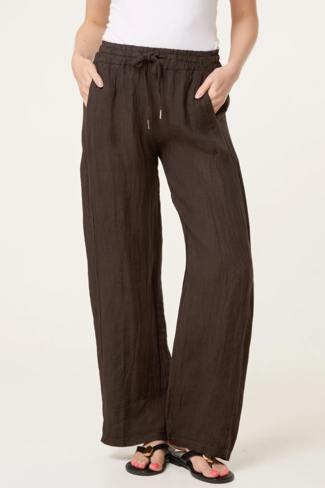Chocolate Linen Wide Leg Trousers