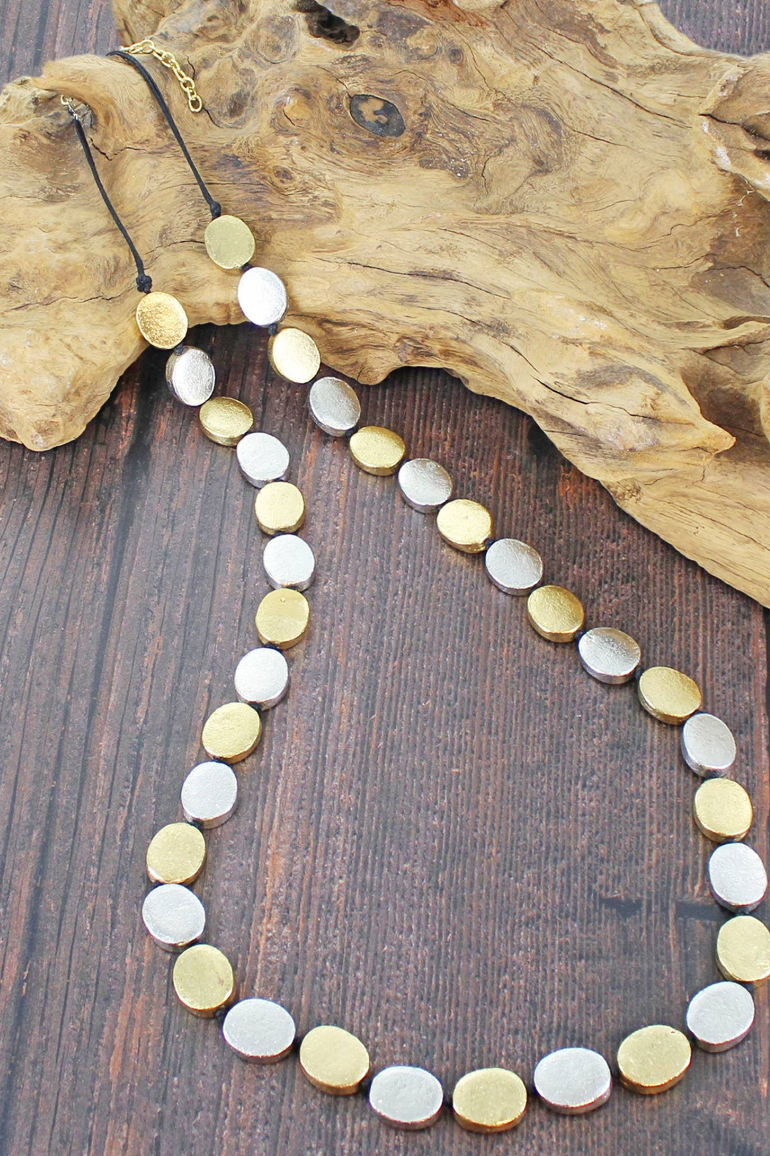 Gold &amp; Silver Tone Antiqued Disc Necklace