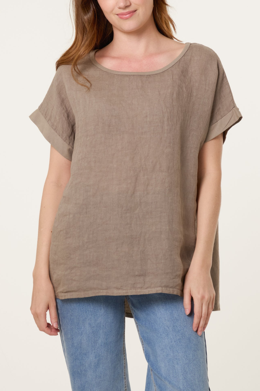 Mocha LInen Blend Short Sleeve Top